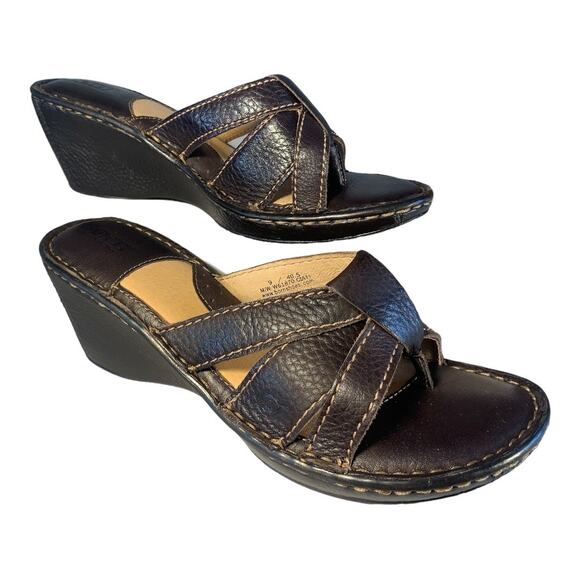 Born Women's Hand Crafted Wilma Brown Leather Wedge Sandals 9 - Picture 3 of 7